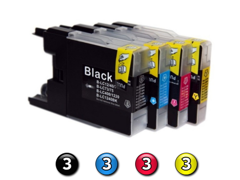 12 Pack Combo Compatible Brother LC73 (3BK/3C/3M/3Y) ink cartridges